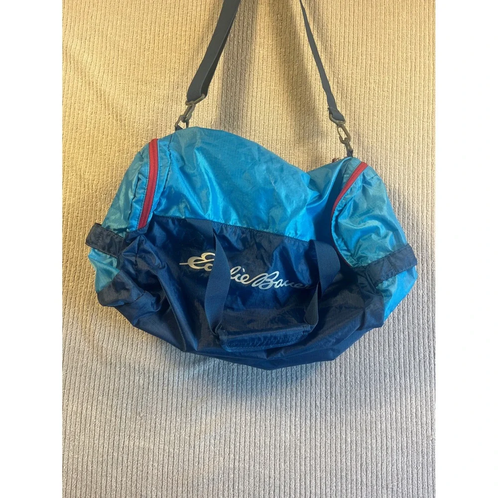 Eddie Bauer Stowaway 40L Duffel Bag Lightweight Blue Packable Travel Gym Bag